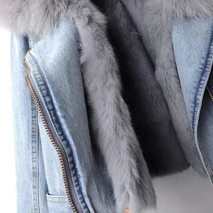 Celeste Faux Fur Denim Moto